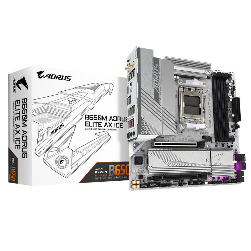 Cartes mères - GIGABYTE - B650M AORUS ELITE AX ICE Carte mère - AMD Ryzen série 9000, VRM 12+2+2 phases, jusqu'à 8000 MHz DDR5 (