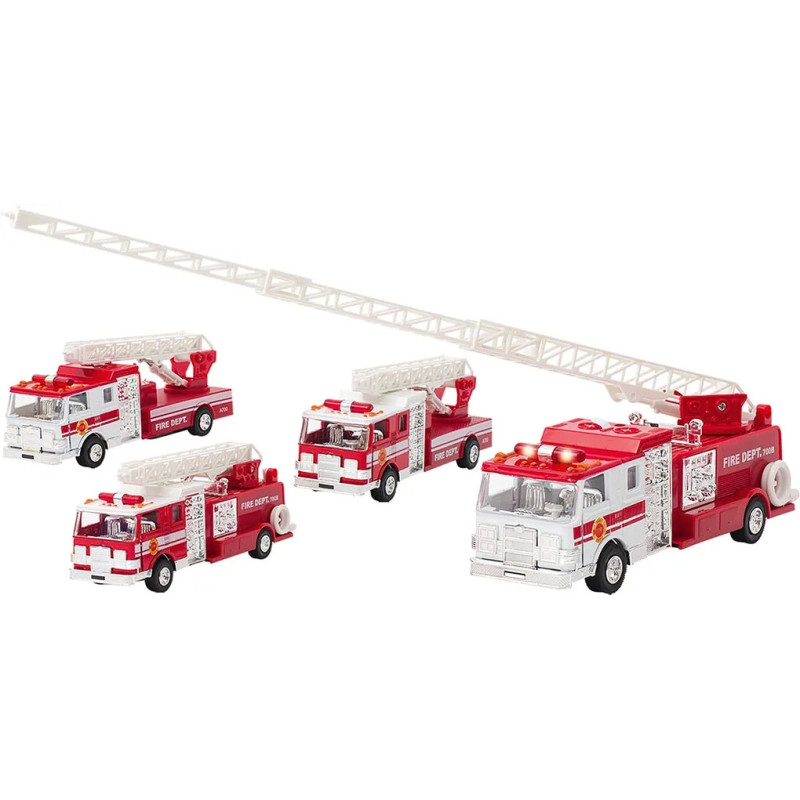 Display de 12 Camion de pompiers, son et lumière, en métal, L de 17,5 cm - jouet à l'ancienne