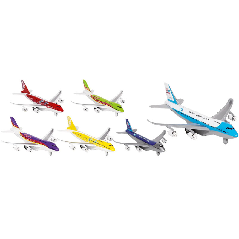 Display de 6 Avion son et lumière, en métal, L de 18,5 cm - jouet à l'ancienne