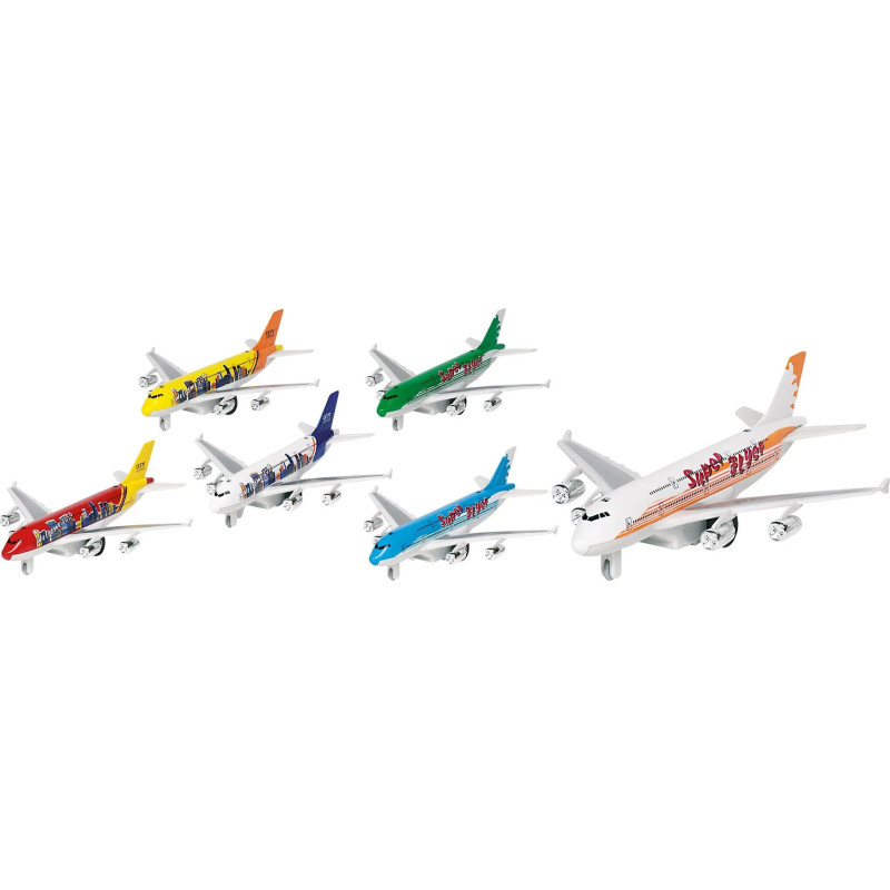 Display de 6 Avion son et lumière, en métal, L de 19 cm - jouet à l'ancienne