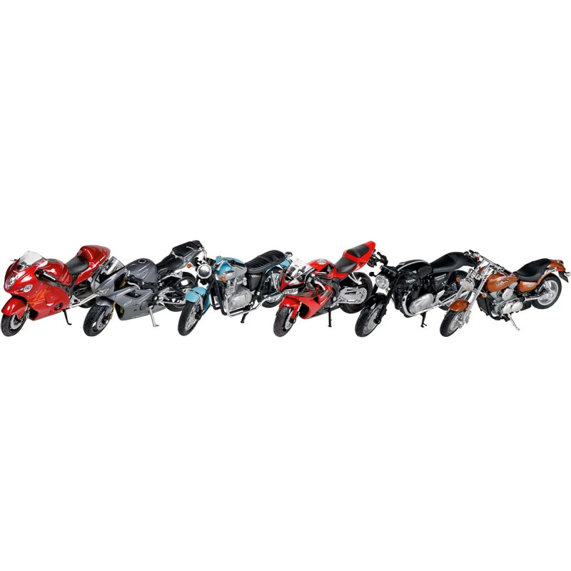 Set de 6 Motos, métal, 1/18, L de 11-12cm - jouet à l'ancienne