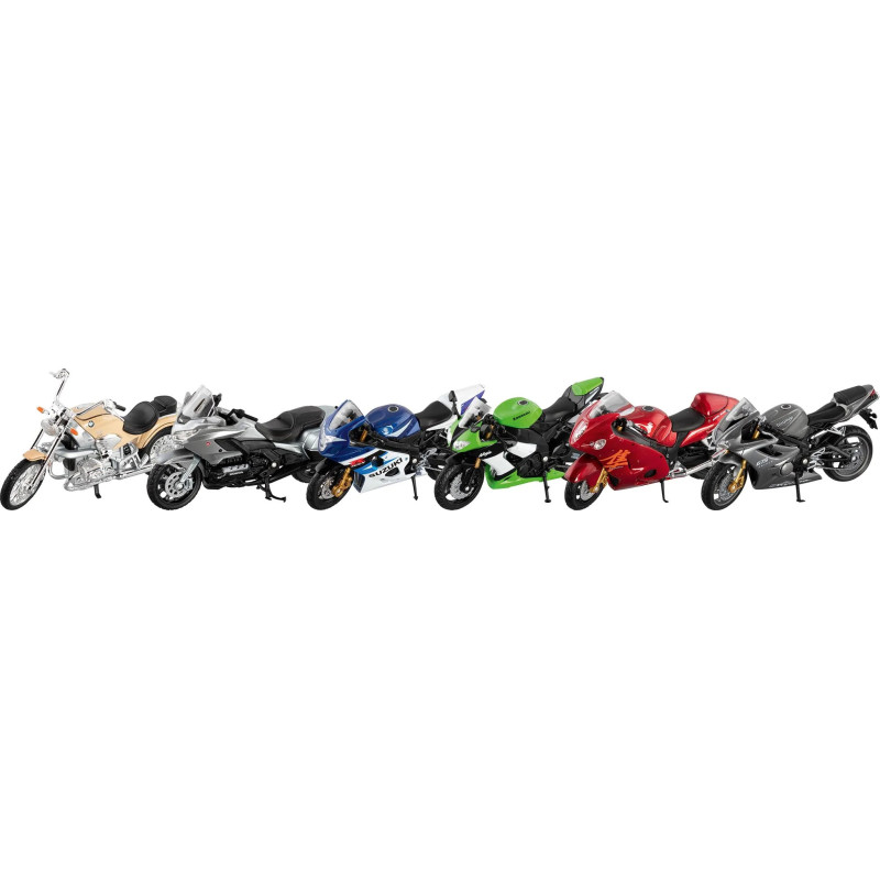 Set de 6 Motos, métal, 1/18, L de 11-13 cm - jouet à l'ancienne