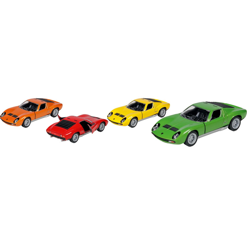 Display de 12 Lamborghini Miura P400 SV (1971), en métal, 1/34, L de 12,5 cm - jouet à l'ancienne
