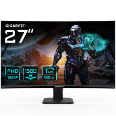 Écrans plats de PC - GIGABYTE - GS27FC Moniteur de jeu incurvé 27" FHD - 1920 x 1080, 1500R, 180Hz, 1 ms, 250 cd/m², FreeSync Pr