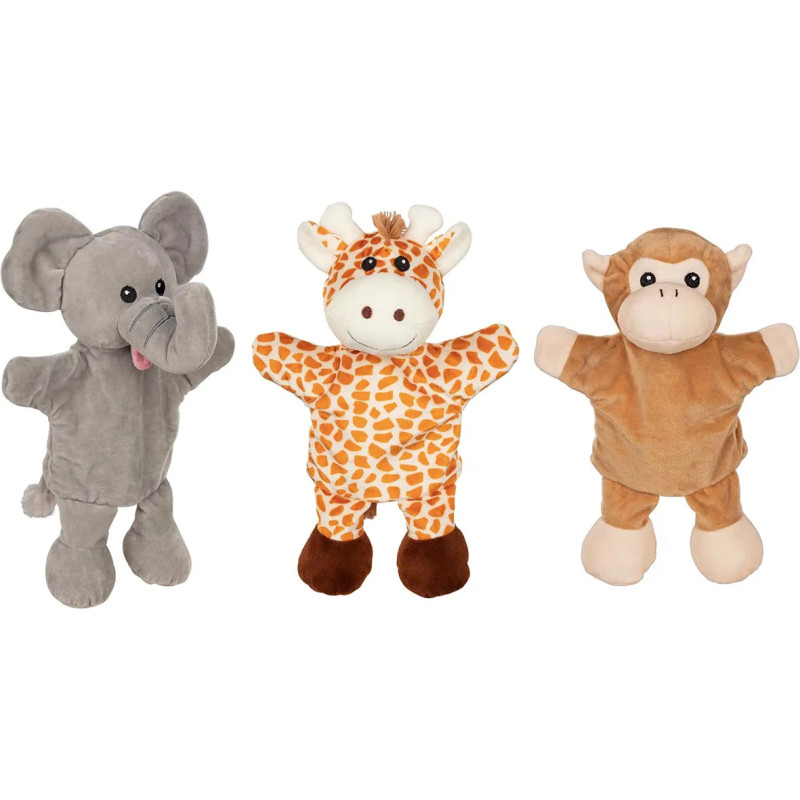 Set de 6 Marionnettes girafe, singe et éléphant (avec pattes) - jouet à l'ancienne