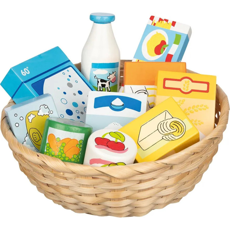 Set de 1 Corbeille de produits alimentaires et d'entretien - jouet à l'ancienne