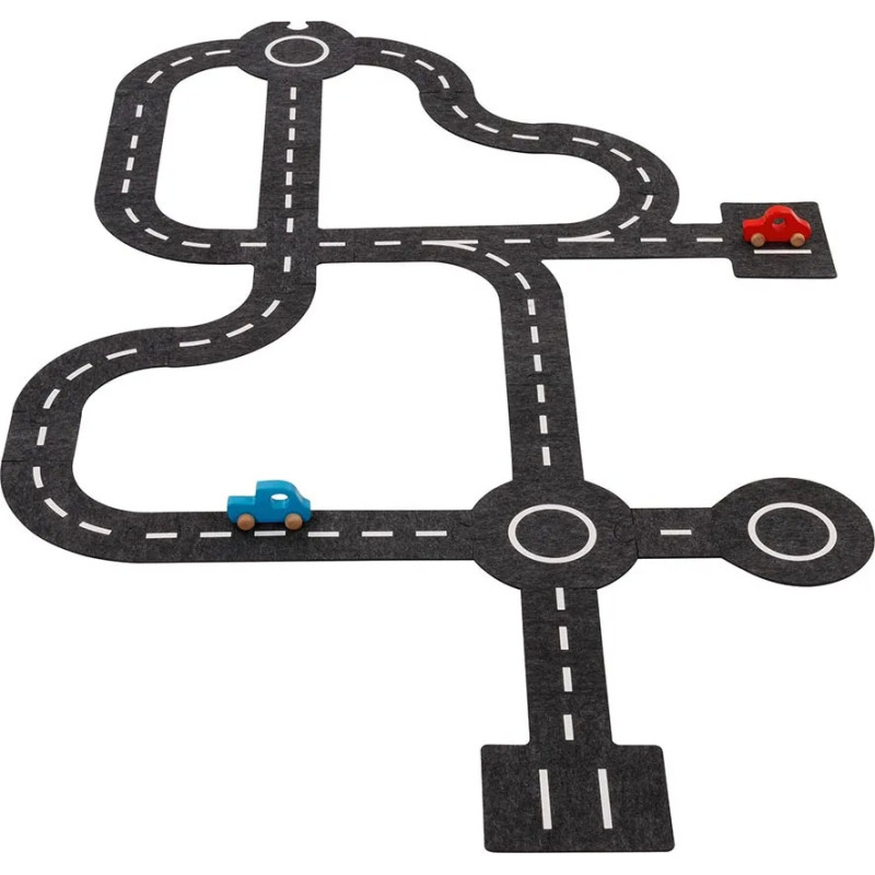 Set de 1 Circuit en feutre avec 2 voitures - jouet à l'ancienne