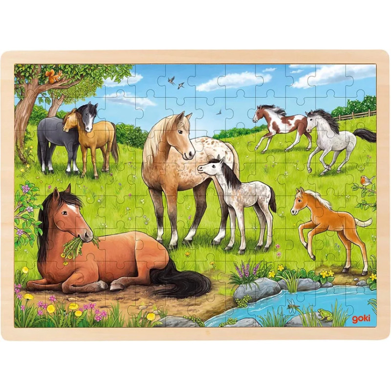 pièce 1 Puzzle, été au pré aux chevaux - jouet à l'ancienne