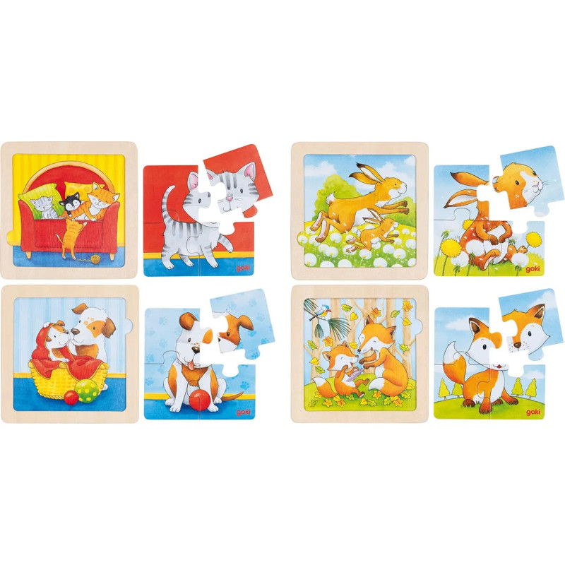 Set de 8 Assortiment de puzzles avec images cachées, bébés animaux - jouet à l'ancienne
