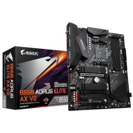 Cartes mères - GIGABYTE - B550 AORUS ELITE AX V2 Carte mère - Processeurs AMD Ryzen 5000, VRM 12+2 phases, jusqu'à 4733 MHz DDR4