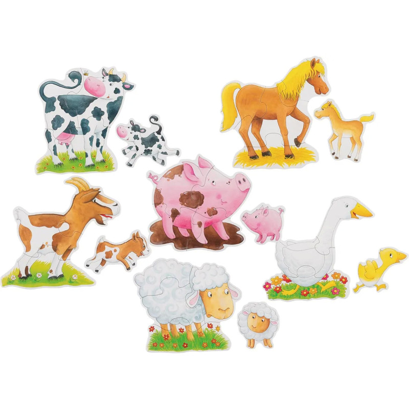 Set de 1 Set de puzzles, animaux de la ferme - jouet à l'ancienne