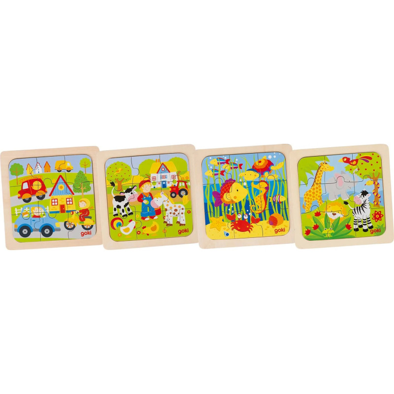 Display de 8 Assortiment de puzzles, ferme, monde sous-marin,... - jouet à l'ancienne