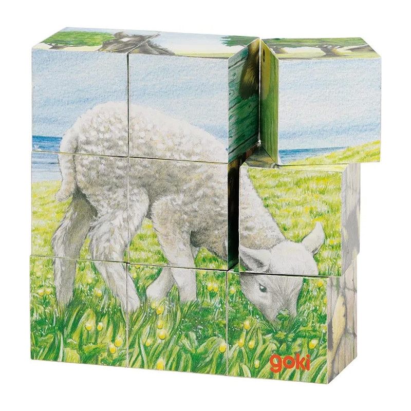 pièce 1 Puzzle de cubes, animaux de la ferme - jouet à l'ancienne