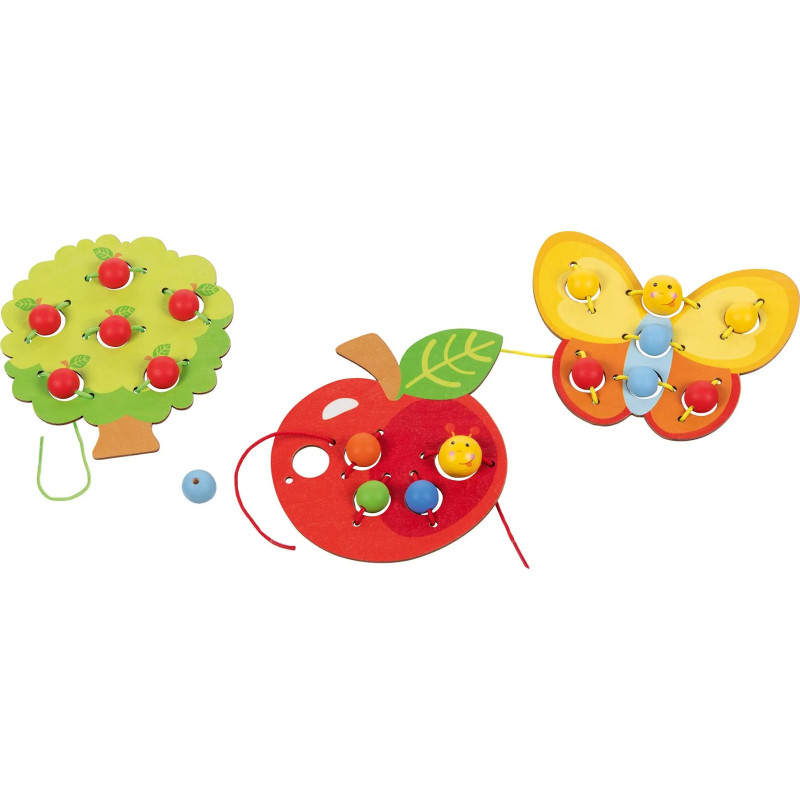 Set de 1 Jeu de lacets, le verger, 3 motifs (pomme, arbre, papillon) - jouet à l'ancienne