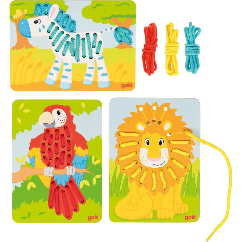 Set de 1 Jeu de lacets, perroquet, lion et zèbre - jouet à l'ancienne