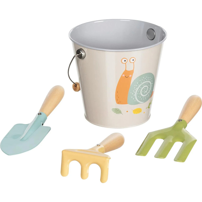 Set of 1 Bucket with Garden Tools, Snail Pattern - Old-Fashioned Toy