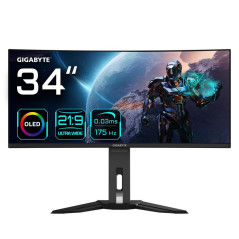 Écrans plats de PC - GIGABYTE - Moniteur de jeu courbé OLED WQHD MO34WQC 34" - 3440 x 1440, 175Hz, 0.03ms, KVM, 250 cd/m², FreeS