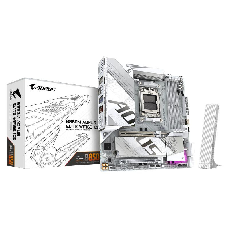 Cartes mères - GIGABYTE - B850M AORUS ELITE WIFI6E ICE Carte Mère - Processeurs AMD Ryzen Série 9000, 12+2+1 phases VRM numériqu