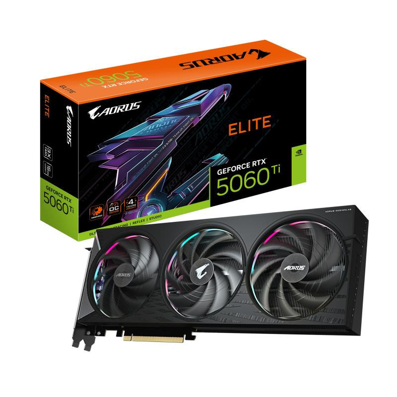 Cartes graphiques - GIGABYTE - AORUS GeForce RTX 5060 Ti ELITE 16G Carte Graphique – 16 Go GDDR7, 128 bits, PCI-E 5.0, 2722 MHz 