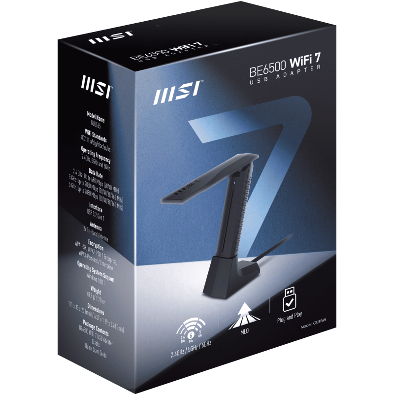 Cartes et adaptateurs d'interfaces - MSI - BE6500 WiFi7 USB Stick - Dongle