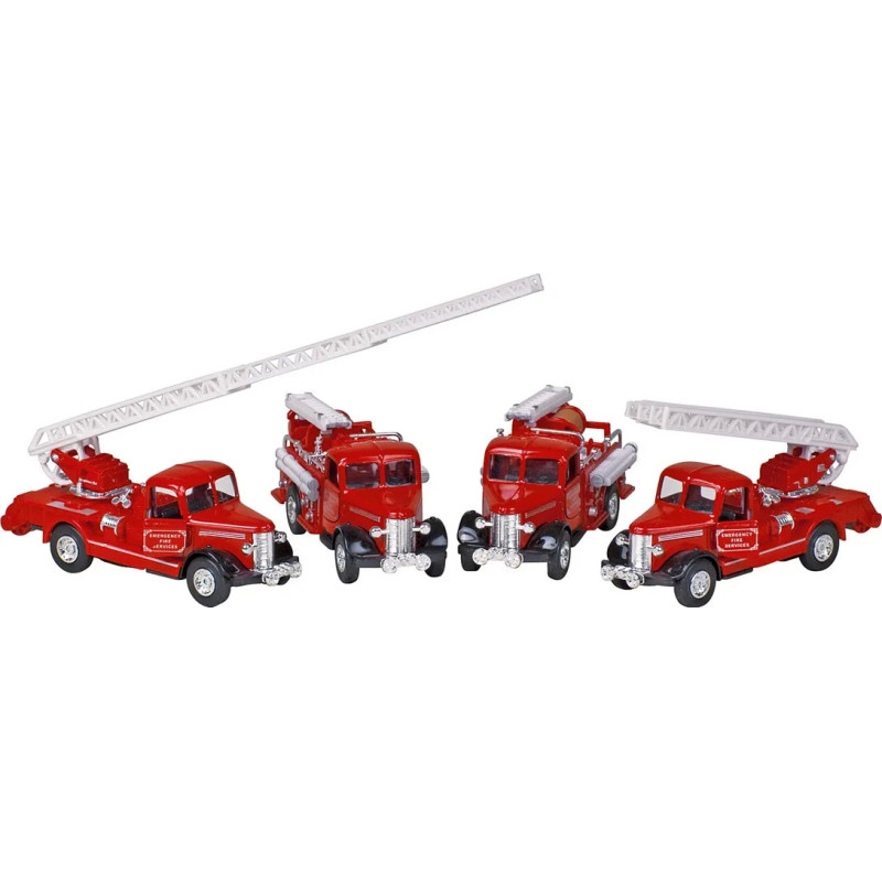 Display de 12 "Camion de pompiers ""classique"", en métal, L de 12 - 13,5 cm" - jouet à l'ancienne