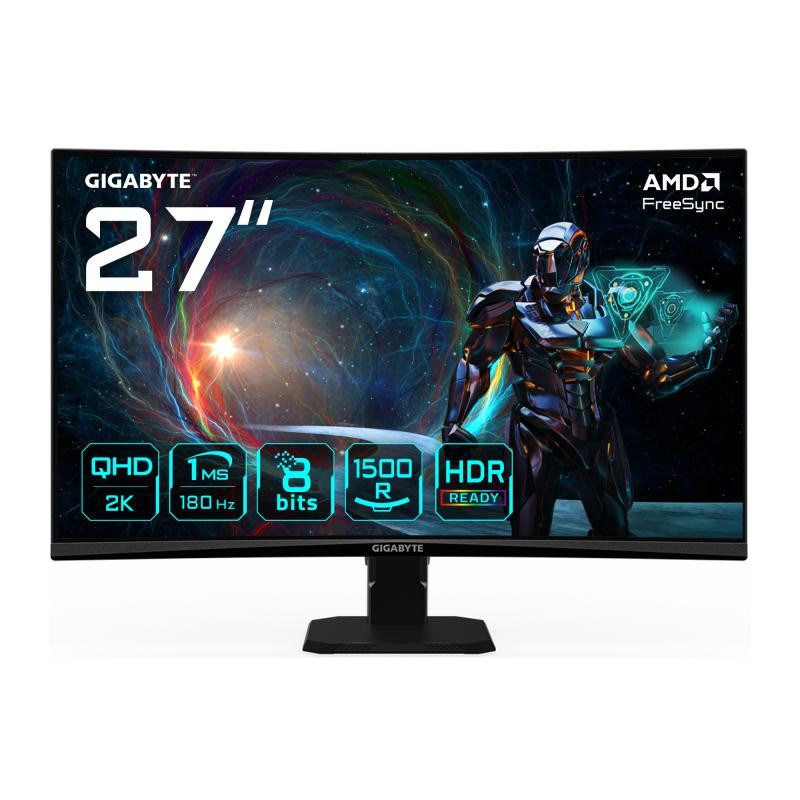 Écrans plats de PC - GIGABYTE - GS27QCA 27" Moniteur Gaming Incurvé QHD - 2560 x 1440, 180Hz, 1ms, 250 cd/m², FreeSync, HDR Read