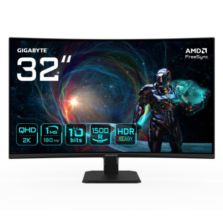 Écrans plats de PC - GIGABYTE - GS32QCA 31,5" Moniteur Gaming Incurvé QHD - 2560 x 1440, 180Hz, 1ms, 250 cd/m², FreeSync, HDR Re