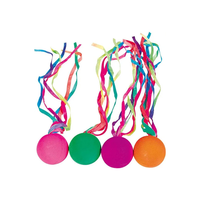 Display de 24 Balle rebondissante avec rubans colorés - jouet à l'ancienne