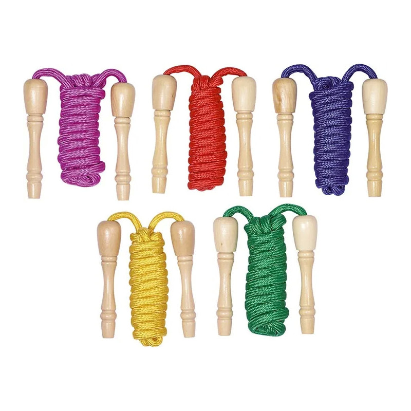 Set of 12 Skipping Ropes with Wooden Handles, Colorful - Old-Fashioned Toy
