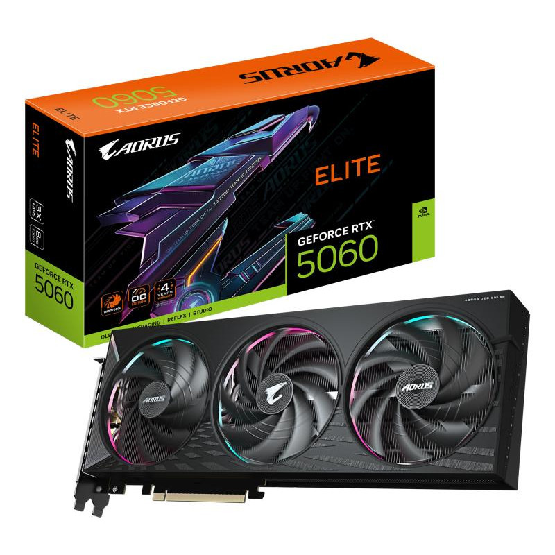 Cartes graphiques - GIGABYTE - AORUS GeForce RTX 5060 ELITE 8G Carte Graphique - 8GB GDDR7, 128bit, PCI-E 5.0, 2722 MHz Fréquenc