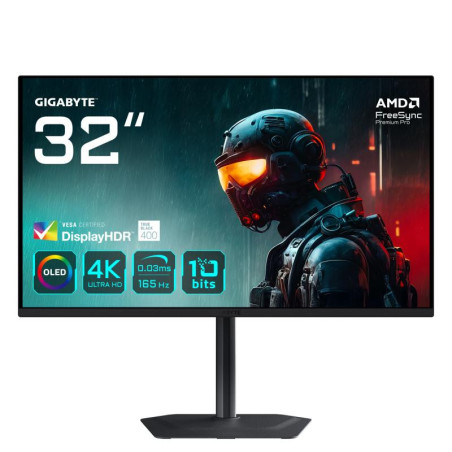 Écrans plats de PC - GIGABYTE - MO32U 31,5" Moniteur Gaming OLED 4K UHD - 3840 x 2160, 165Hz, 0.03ms, 250 cd/m², Display HDR Tru