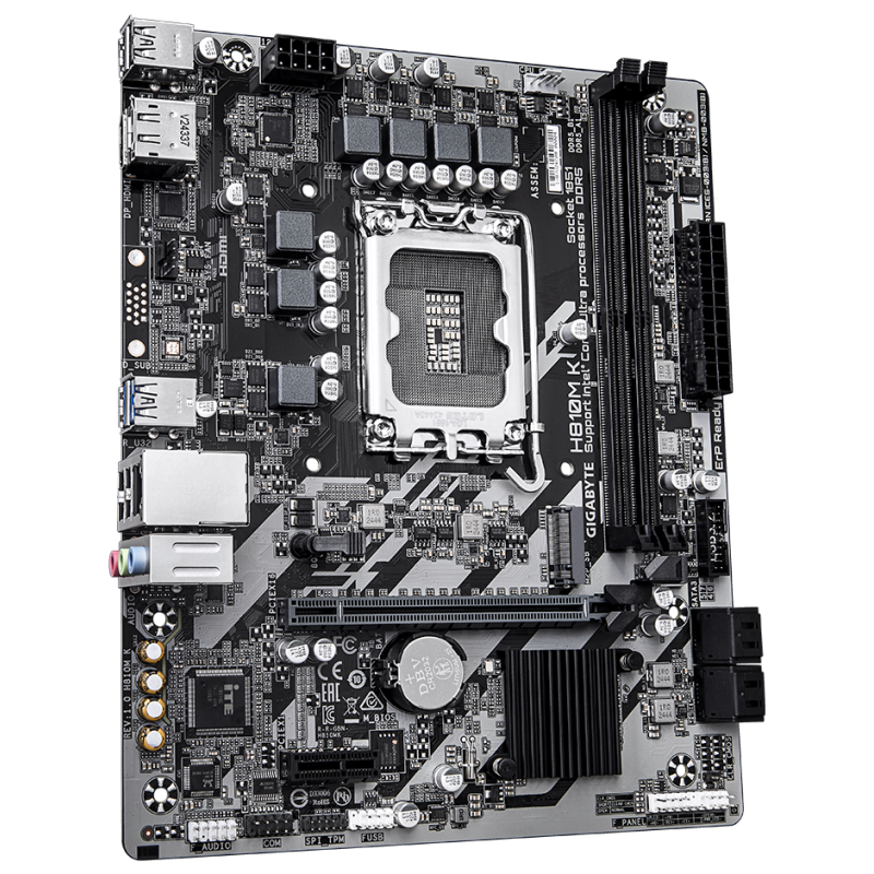 Cartes mères - GIGABYTE - H810M K Carte Mère – Processeurs Intel Core Ultra (Série 2), VRM 3+1+2 phases, jusqu'à 6400 MHz DDR5, 