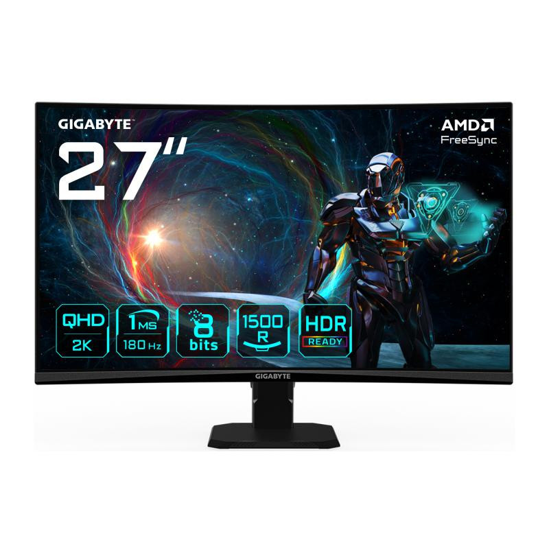 Écrans plats de PC - GIGABYTE - GS27QCA 27" Moniteur Gaming Incurvé QHD - 2560 x 1440, 180Hz, 1ms, 250 cd/m², FreeSync, HDR Read