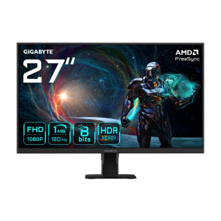 Écrans plats de PC - GIGABYTE - GS27FA Moniteur de jeu 27" FHD - 1920 x 1080, 180Hz, 1ms, 300 cd/m², FreeSync, HDR Ready, HDMI 2