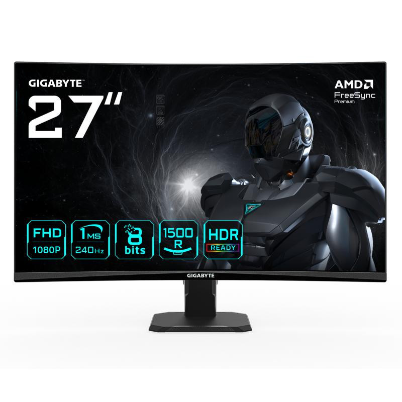 Écrans plats de PC - GIGABYTE - GS27FC2 Moniteur Gaming Incurvé 27" FHD - 1920 x 1080, 240Hz, 1ms, 350 cd/m², HDR Ready, HDMI 2.