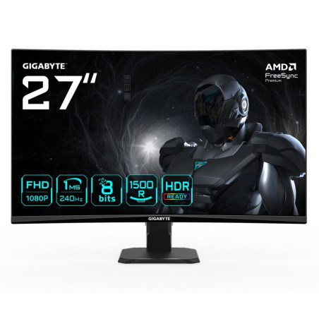 Écrans plats de PC - GIGABYTE - GS27FC2 Moniteur Gaming Incurvé 27" FHD - 1920 x 1080, 240Hz, 1ms, 350 cd/m², HDR Ready, HDMI 2.