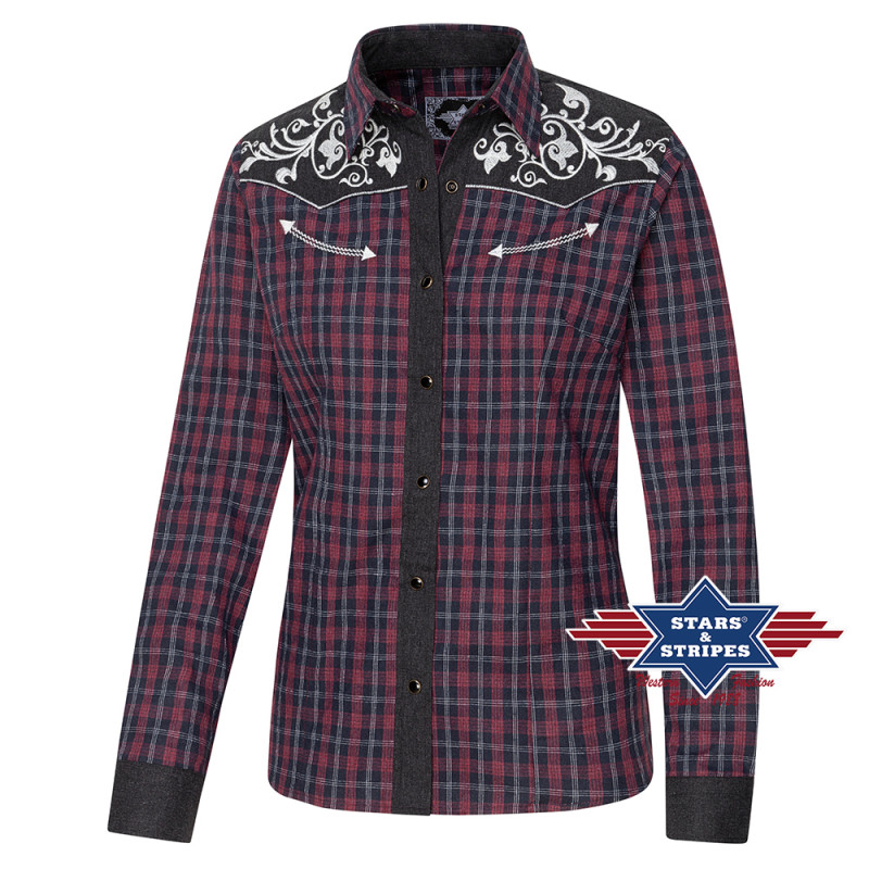 SAS_ABBY - Blouse western à carreaux avec empiècement...