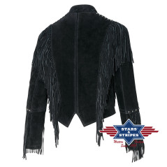 SAS_BRIANNA black - Casual, lined fringe jacket in...