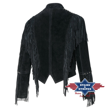 SAS_BRIANNA black - Casual, lined fringe jacket in...