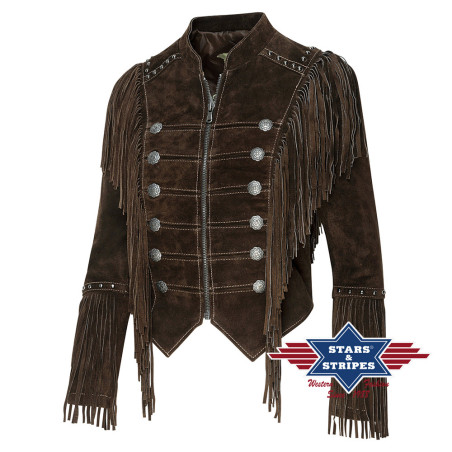 SAS_BRIANNA brown - Veste à franges, doublée et...