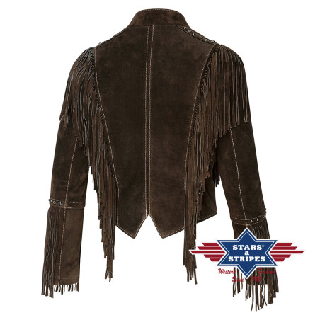 SAS_BRIANNA brown - Casual, lined fringe jacket in...