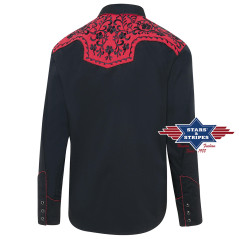 SAS_BROOKS - Exquisite black western shirt with red...