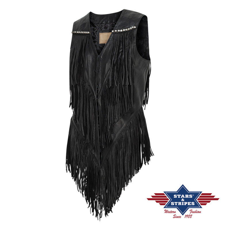SAS_DANA black - Fringed vest made of soft cowhide,...