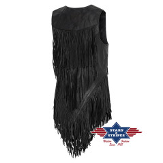 SAS_DANA black - Fringed vest made of soft cowhide,...