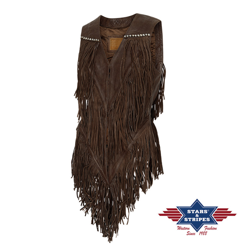 SAS_DANA brown - Fringed vest made of soft cowhide,...