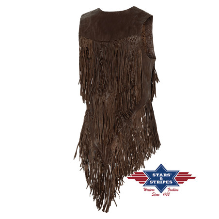 SAS_DANA brown - Gilet à franges en cuir de bœuf...
