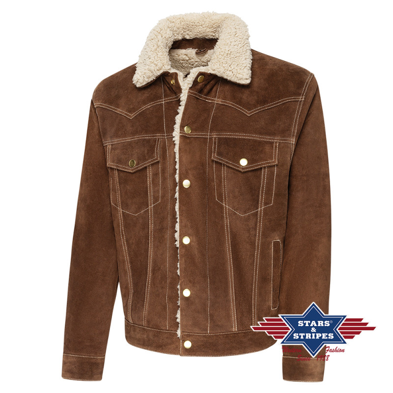 SAS_DECKER brown - Soft western biker suede jacket with...