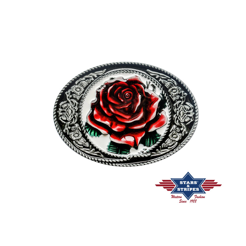 SAS_GS-419 - Belt buckle with a rose in a playful...