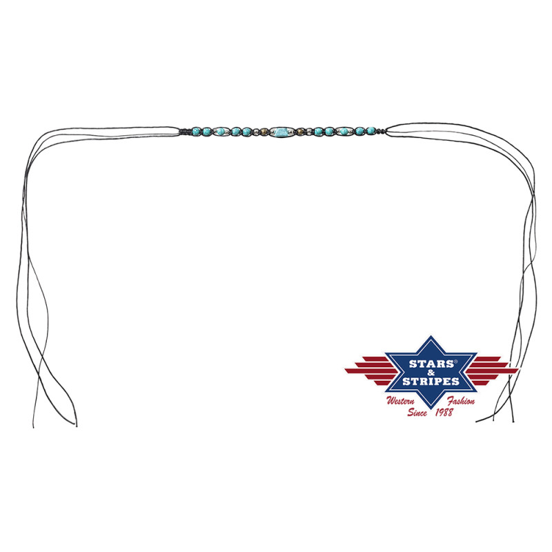 SAS_HB-55 - Braided hat band with beads and turquoise stones