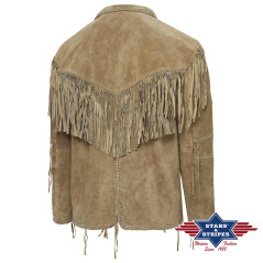SAS_HOMBRE SAND - Veste à franges en suède de vachette...